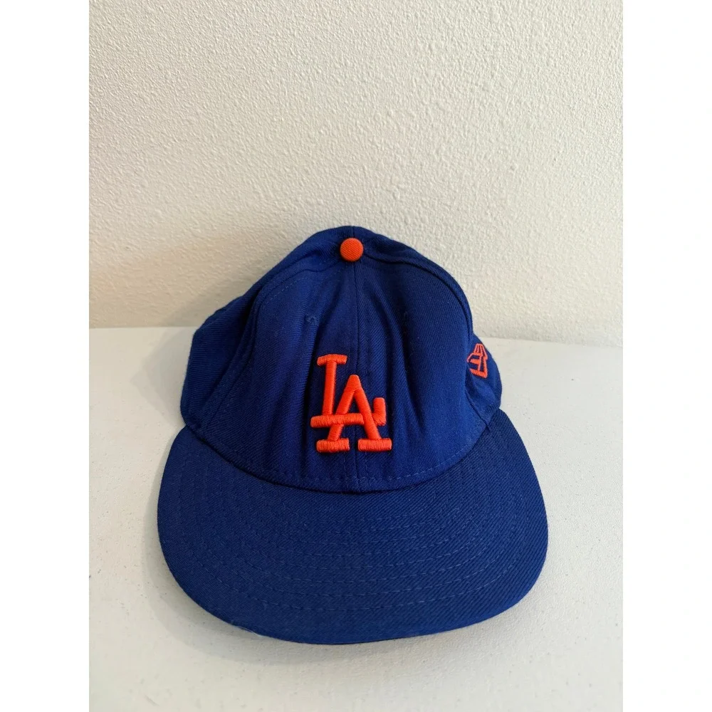 New Era 59FIFTY Los Angeles Dodgers Fitted Hat Blue Orange Size 7 1/2 MLB Cap